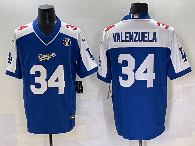 Men 2025 Los Angeles Dodgers #34 Valenzuela Blue white Nike MLB Jersey style 7071->los angeles dodgers->MLB Jersey